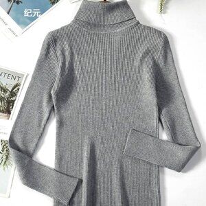 STEEL GREY O/S FINELY RIBBED LIGHTWEIGHT LONG SLEEVE TURTLENECK SWEATER